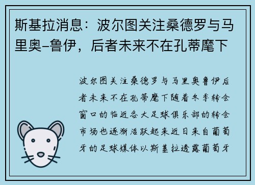 斯基拉消息：波尔图关注桑德罗与马里奥-鲁伊，后者未来不在孔蒂麾下