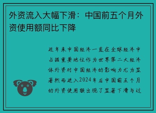 外资流入大幅下滑：中国前五个月外资使用额同比下降